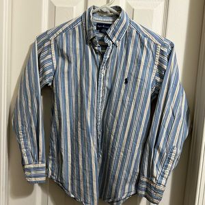 Ralph Lauren Blue striped shirt 8/10 Boys great condition